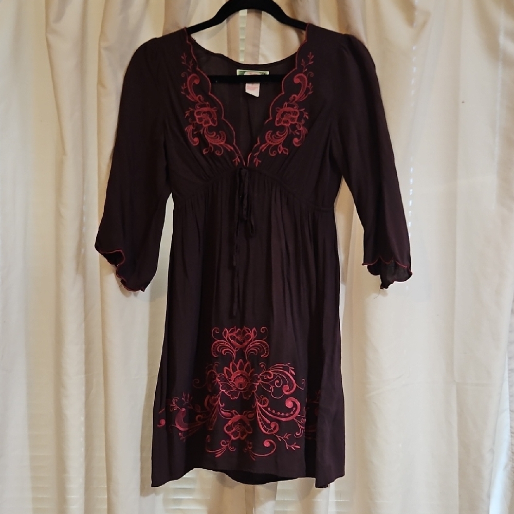 Flying Tomato Brown Tunic with Pink Embroidery